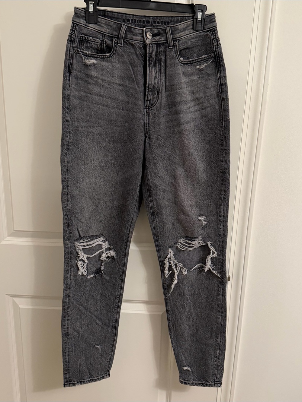 American Eagle High-Rise Distressed Grey/Black Jeans Size 4 Tall